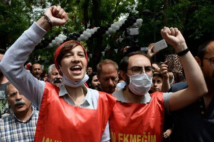 Turkish primary school teacher Semih Ozakca (R) and academic Nuriye Gulmen have been surviving on water alone