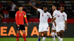 Abdelaziz Hatim celebrates his goal that earned Qatar a shock victory over South Korea