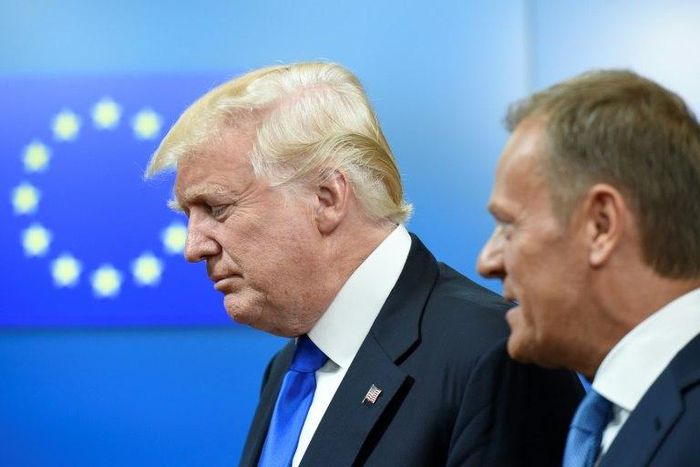 US President Donald Trump (left) and European Council President Donald Tusk pictured at EU headquarters in Brussels on May 25, 2017