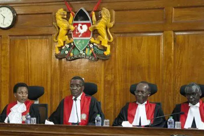 Kenyan Supreme Court judges, from left to right, Deputy Chief Justice Philomela Mwilu, Chief Justice David Maraga, Jackton Ojwang and Isaac Lenaola