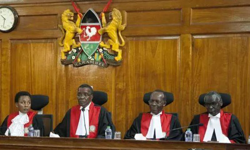 Kenyan Supreme Court judges, from left to right, Deputy Chief Justice Philomela Mwilu, Chief Justice David Maraga, Jackton Ojwang and Isaac Lenaola