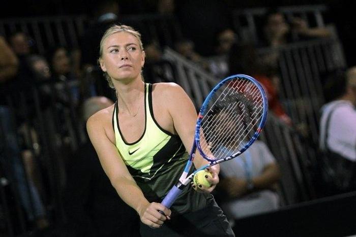 Tennis star Maria Sharapova competes in the World TeamTennis Smash Hits charity tennis event benefiting the Elton John AIDS Foundation at Caesars Palace on October 10, 2016 in Las Vegas, Nevada