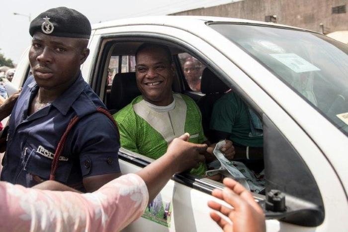 Ivor Kobina Greenstreet (C), Convention Peoples' Party (CPP) candidate for the December 7 presidential elections, meets supporters on November 30, 2016