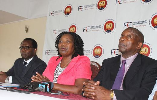 FKE CEO Jacqueline Mugo (C) with other officials during a past presser