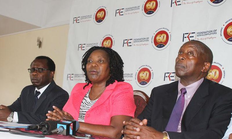FKE CEO Jacqueline Mugo (C) with other officials during a past presser