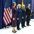 (R-L) Latvia’s President Raimonds Vejonis, US Vice President Michael Pence, Lithuania’s President Dalia Grybauskaite and Estonia’s President Kersti Kaljulaid pose ahead of talks at the 53rd Munich Security Conference in Munich on February 18, 2017