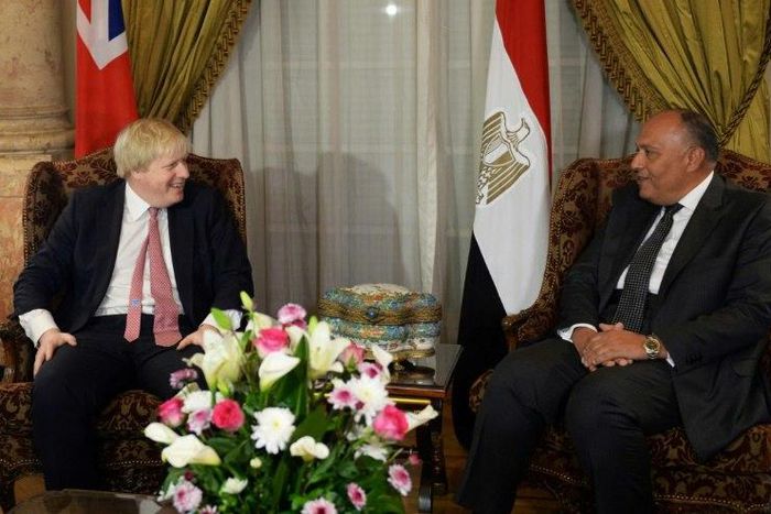 British Foreign Secretary Boris Johnson (L) meets with his Egyptian counterpart Sameh Shoukry on February 25, 2017, in the capital Cairo