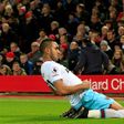 West Ham United's midfielder Dimitri Payet celebrates after scoring their first goal against Liverpool, north west England on December 11, 2016