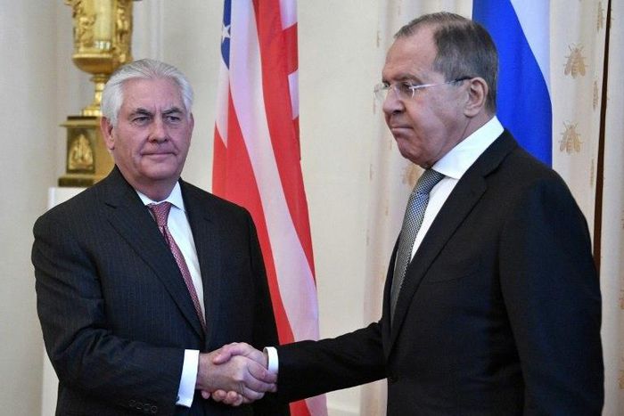 Russian Foreign Minister Sergei Lavrov and US Secretary of State Rex Tillerson, seen here at a meeting in Moscow in April, will meet in Washington on Moscow on May 10.