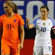 Carli Lloyd (right) celebrates a goal against the Netherlands in Atlanta, Georgia, on September 18, 2016