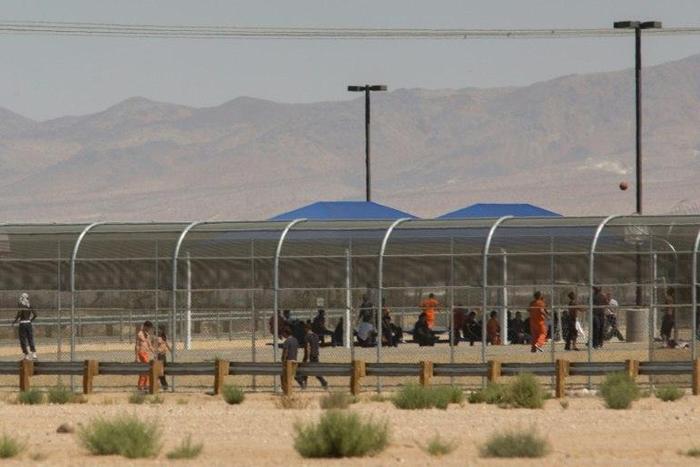 Imprisoned immigrants pictured at the US Immigration and Customs Enforcement (ICE) Adelanto Detention Facility in Adelanto, California on September 6, 2016