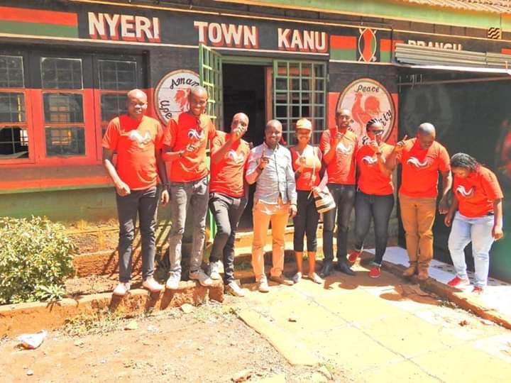 Billian Ojiwa leading the Kanu Youth congress in Nyeri