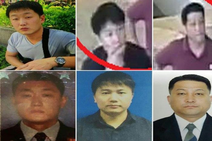 Malaysian police have identified North Koreans they want to speak to over the killing of Kim Jong-Nam: (L to R, top and bottom) Ri Ji U, airline employee Kim Uk Il, and diplomat Hyon Kwang Song