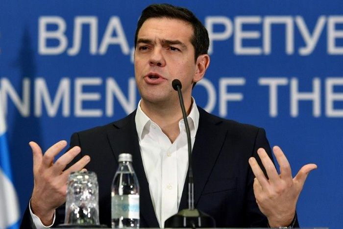 Greek Prime Minister Alexis Tsipras speaks during a press conference with his Serbian counterpart after their meeting in Belgrade on January 31, 2017