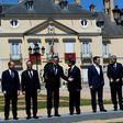 Spanish Prime Minister Mariano Rajoy (centre) marshalls his fellow southern European leaders into posing for a group photo at the Palacio del Pardo, near Madrid, on April 10, 2017