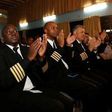 Kenya Airways captains attend a meeting on a pilots strike organised by Kenya Airline Pilots Association (KALPA) at the Jomo Kenyatta International Airport, Nairobi on April 28, 2016.