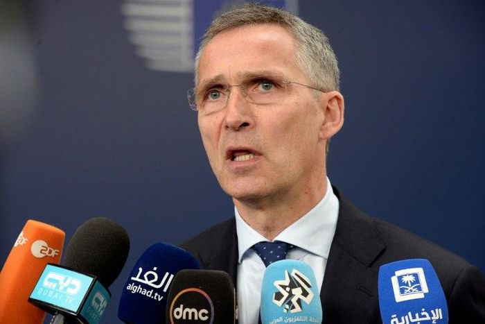 NATO chief Jens Stoltenberg talks to the press in Brussels on May 18, 2017
