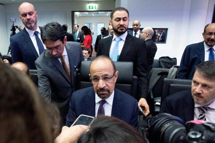 Saudi Energy Minister Khalid al-Falih speaks to journalists at an OPEC conference in Vienna, Austria on December 06, 2018