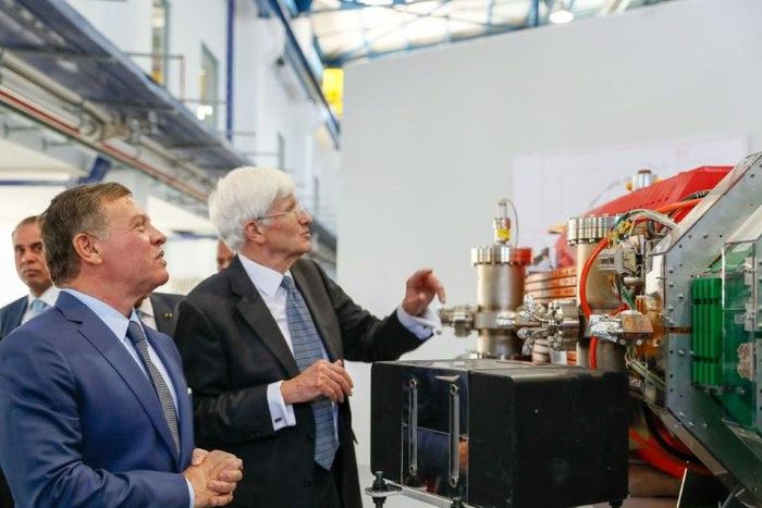 Jordan's King Abdullah II (L) attends the launch of The International Centre for Synchrotron-Light for Experimental Science and Applications in the Middle East (SESAME), an international research centre northwest of Amman, on May 16, 2017