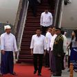 Philippine President Rodrigo Duterte (C) arrives at Naypyidaw International Airport on a four-day official visit to Myanmar and Thailand, on March 19, 2017