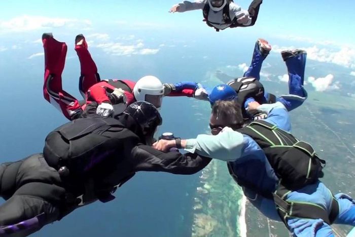 Skydivers during a jump at Diani