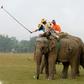 Elephant polo players in action in Nepal's Chitwan district on December 2, 2016