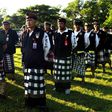 Balinese Hindu local security 'Pecalang' stand guard during a rehearsal ahead of the arrival of Saudi Arabia's King Salman bin Abdul-Aziz, in Nusa Dua, on March 3, 2017