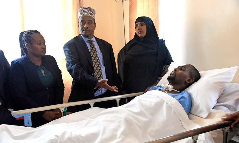 Former Garissa County finance executive Idriss Mukhtar’s parents, Aden Mukhtar and Ijab Aden, with lawyer Lynn Owano  (Daily Nation)