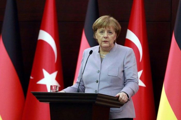 German Chancellor Angela Merkel gives a joint press conference with the Turkish prime minister after bilateral talks in Ankara on February 2, 2017
