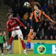 Middlesbrough's defender James Husband (L) vies with Hull City's midfielder Lazar Marković during an English Premier League football match at the KCOM Stadium in Kingston upon Hull, north east England on April 5, 2017