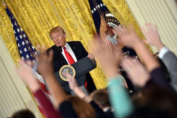 US President Donald Trump speaks during a press conference on February 16, 2017, at the White House in Washington, DC