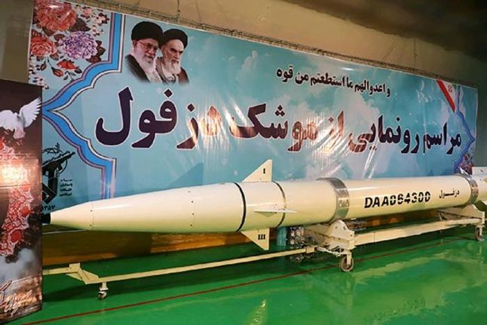 This handout photo provided by Iran's Revolutionary Guard Corps (IRGC) official website via SEPAH News on February 7, 2019 shows the new "Dezful" missile during its inauguration ceremony at an undisclosed location.Iran's Revolutionary Guards unveiled a...