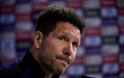 Atletico Madrid's coach Diego Simeone looks on during a press conference at Atletico de Madrid's sport city in Majadahonda on April 7, 2017