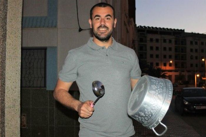 A file photo taken on May 06, 2017 shows Moroccan activist Nasser Zefzafi banging on a pot during a protest in the northern city of Al-Hoceima
