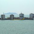 Barges during a salvage project to bring the sunken Sewol ferry back to surface in the sea off the southwestern island of Jindo