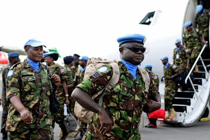 A group of Kenyan Defence Force {KDF} soldiers attached to the UN mission in South Sudan {UNMISS} arrive at Jomo Kenyatta Airport in Nairobi on November 9, 2016