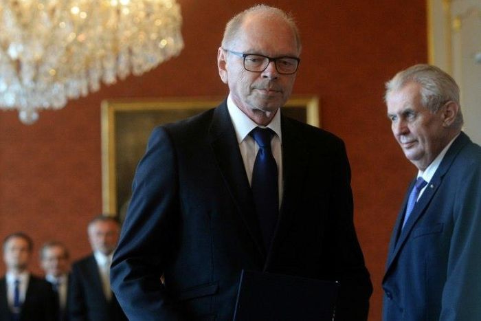 New Czech Minister of Finance, Ivan Pilny from the ANO party, leaves after having been appointed by President Milos Zeman (R) on May 24, 2017 at the Hradcany Castle in Prague