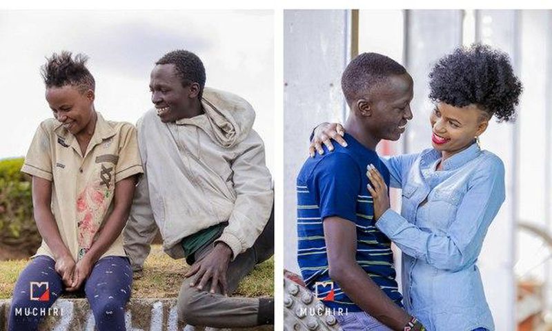 Sammy and Virginia  Before and after the transformation. Muchiri Frames transforms City Chokoras Sammy and Virginai into super Models
