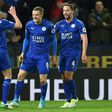 Leicester City's striker Jamie Vardy (C) celebrates scoring his team's second goal against Sunderland at the King Power Stadium in Leicester, central England on April 4, 2017