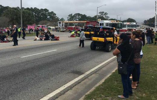 Emergency crews respond to the scene of the parade, which was canceled