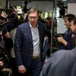 Presidential candidate and Serbian Prime Minister Aleksandar Vucic arrives at a polling station in Belgrade on April 2, 2017