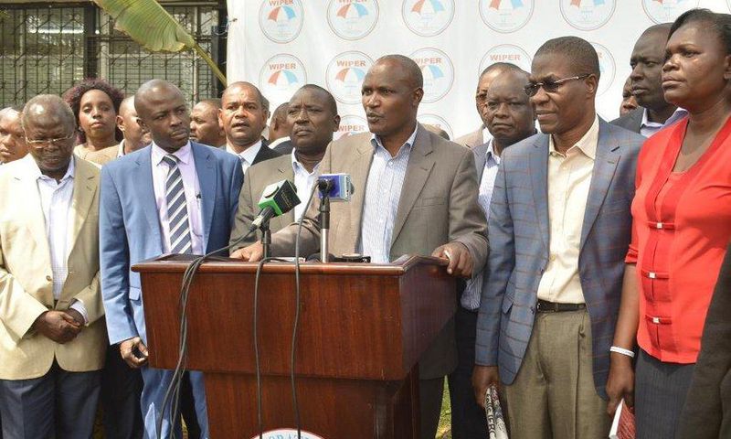Nasa MPs led by ODM Chairman John Mbadi during a past media briefing