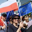 Demonstrators protest Poland's rightwing nationalist Law and Justice (PiS) government over alleged rule of law violations during a “Freedom March” in Warsaw, on May 6, 2017