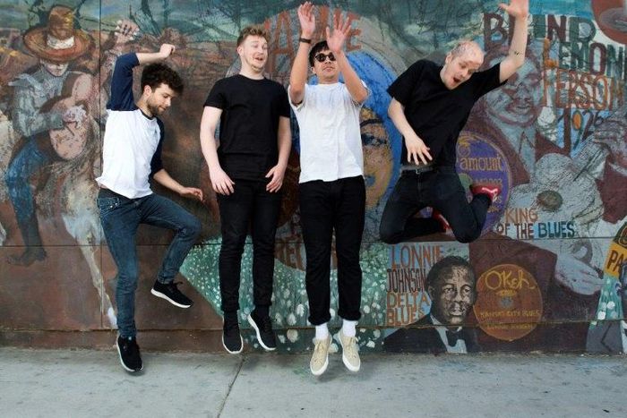 Musicians Wannes Salome, Koen Van de Wardt, Jun C. Villanueva and Jobo Engh of the Dutch band Klangstof pose in Hollywood, California, days before they kick off the Coachella music festival