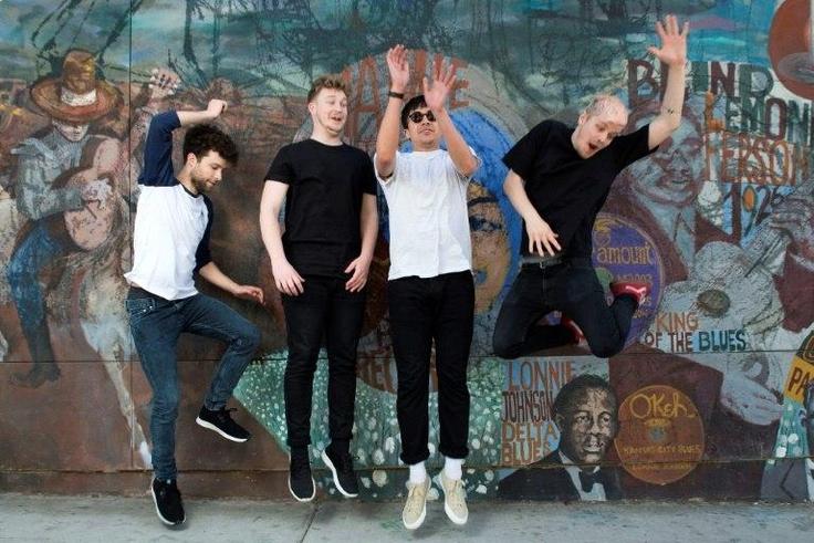 Musicians Wannes Salome, Koen Van de Wardt, Jun C. Villanueva and Jobo Engh of the Dutch band Klangstof pose in Hollywood, California, days before they kick off the Coachella music festival