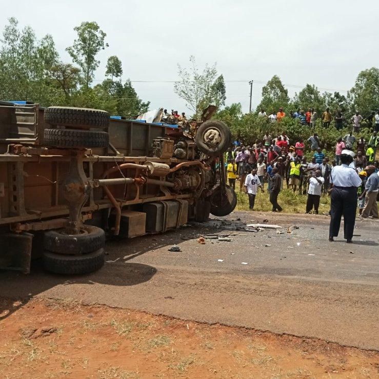 Police at the scene of the accident at Maseno