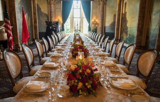 The table setting for US President Donald Trump and Chinese President Xi Jinping's dinner at the Mar-a-Lago estate in West Palm Beach, Florida, on April 6, 2017