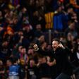 Barcelona coach Luis Enrique celebrates their 6-1 second leg victory over Paris Saint-Germain in their last 16 Champions League tie at the Nou Camp stadium on March 8, 2017