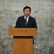 Lotte group chairman Shin Dong-Bin speaking during a press conference at the Lotte hotel in Seoul on August 11, 2015