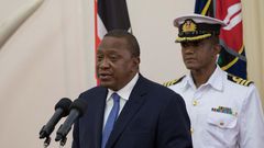 File image of former President Uhuru Kenyatta and his former Aide-de-Camp Major General Timothy Stelu Lekolool at State House Nairobi